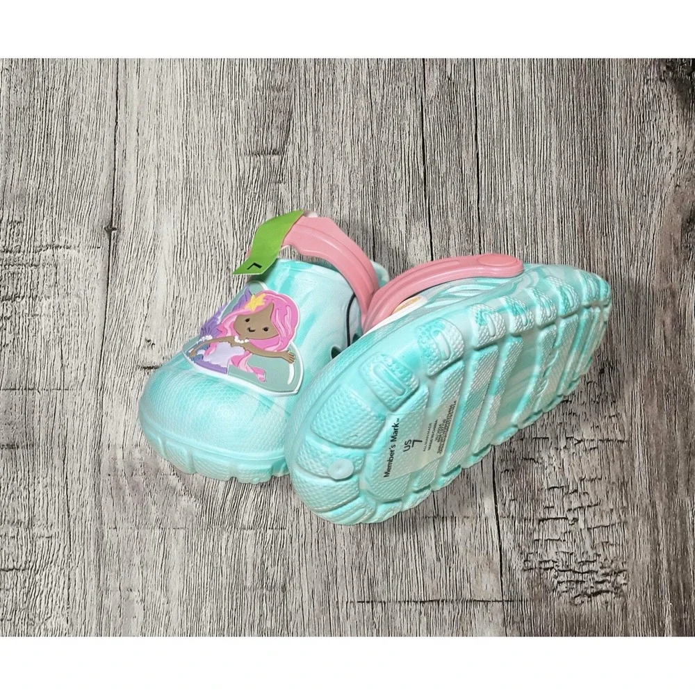 Toddler Girls MERMAID CLOG SHOES Water Friendly Size 7 Teal Pink Back Strap Kids